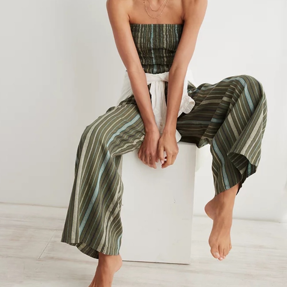 Aerie Linen Blend Strapless Jumpsuit